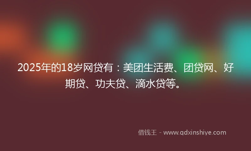 2025年的18岁网贷有：美团生活费、团贷网、好期贷、功夫贷、滴水贷等。