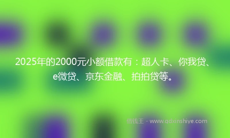 2025年的2000元小额借款有：超人卡、你我贷、e微贷、京东金融、拍拍贷等。