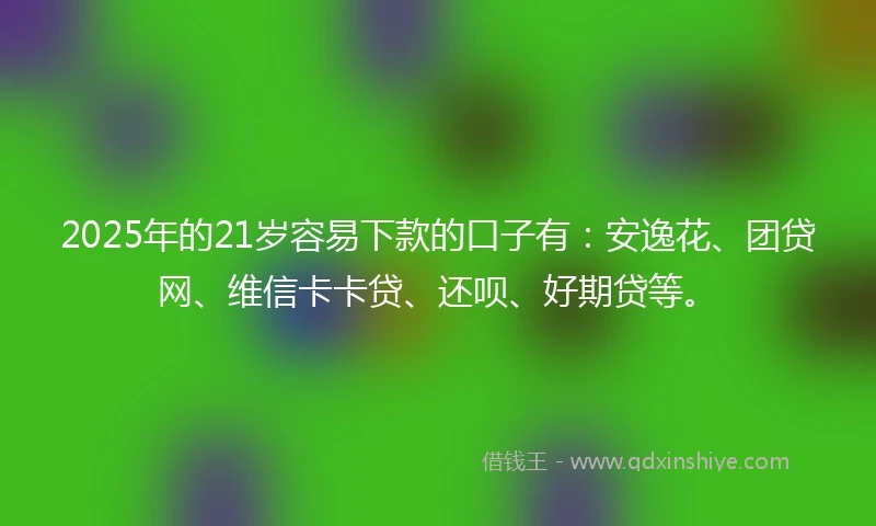 2025年的21岁容易下款的口子有：安逸花、团贷网、维信卡卡贷、还呗、好期贷等。