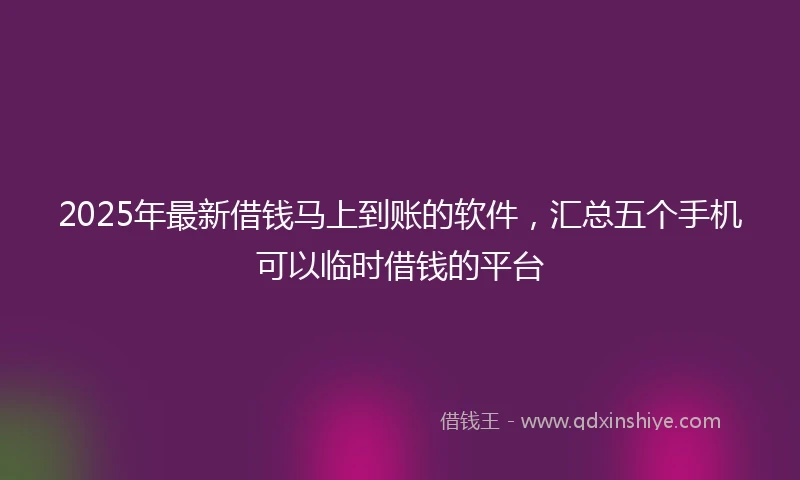 2025年最新借钱马上到账的软件，汇总五个手机可以临时借钱的平台