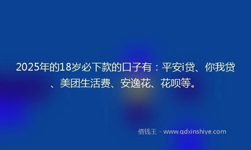 2025年的18岁必下款的口子有：平安i贷、你我贷、美团生活费、安逸花、花呗等。