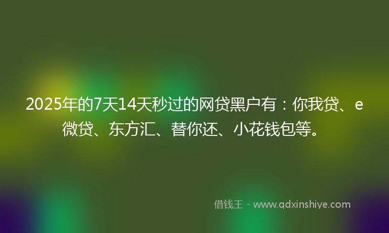 2025年的7天14天秒过的网贷黑户有：你我贷、e微贷、东方汇、替你还、小花钱包等。
