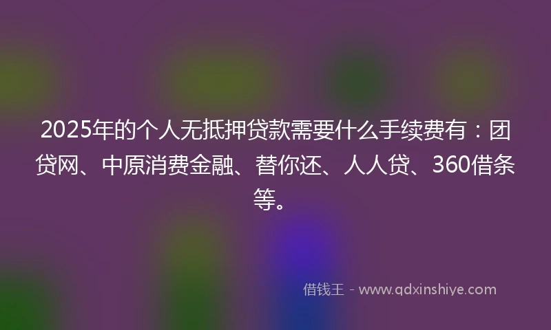 2025年的个人无抵押贷款需要什么手续费有：团贷网、中原消费金融、替你还、人人贷、360借条等。