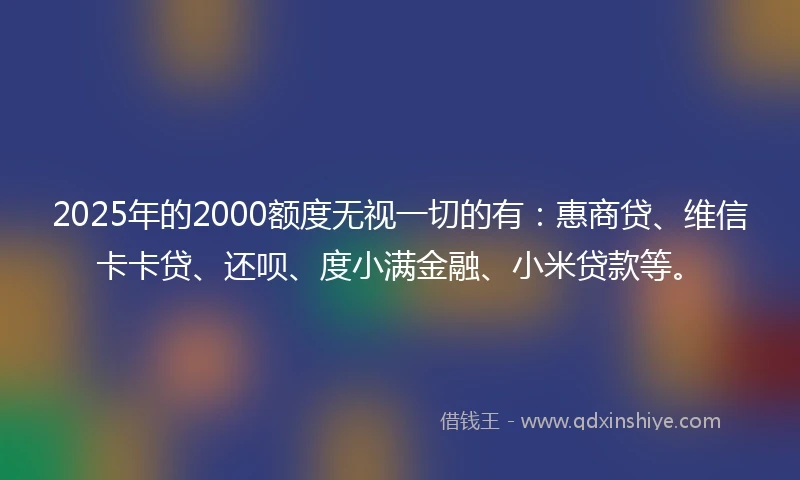 2025年的2000额度无视一切的有：惠商贷、维信卡卡贷、还呗、度小满金融、小米贷款等。