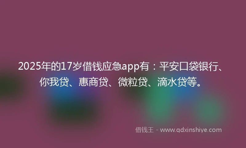 2025年的17岁借钱应急app有：平安口袋银行、你我贷、惠商贷、微粒贷、滴水贷等。