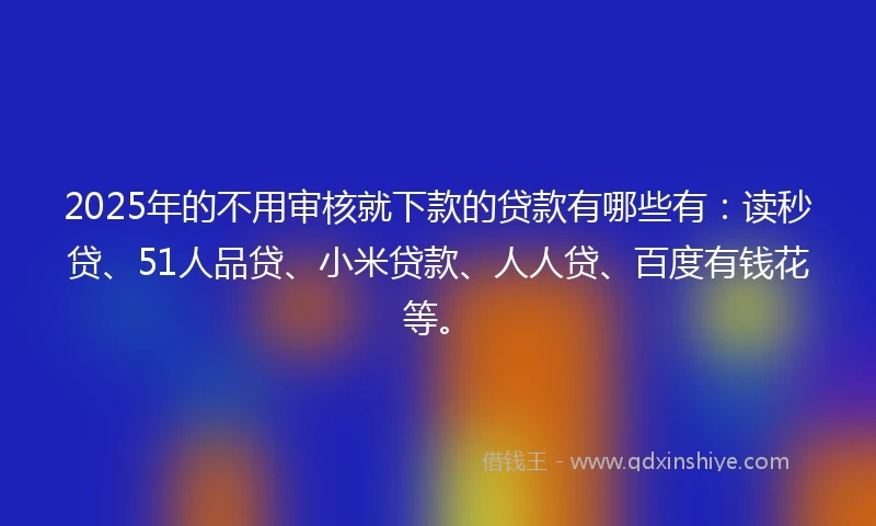 2025年的不用审核就下款的贷款有哪些有：读秒贷、51人品贷、小米贷款、人人贷、百度有钱花等。