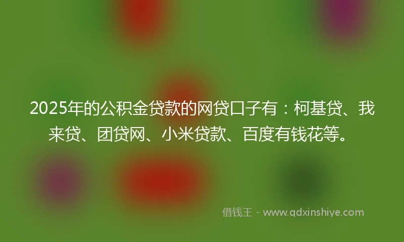 2025年的公积金贷款的网贷口子有：柯基贷、我来贷、团贷网、小米贷款、百度有钱花等。