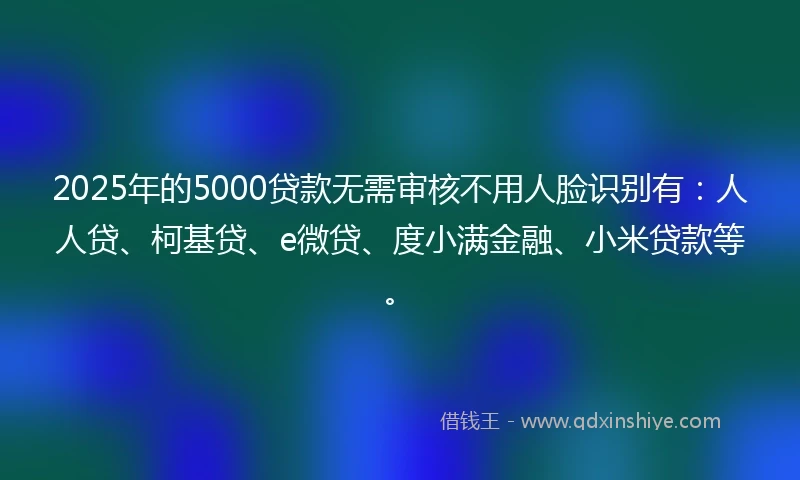 2025年的5000贷款无需审核不用人脸识别有：人人贷、柯基贷、e微贷、度小满金融、小米贷款等。