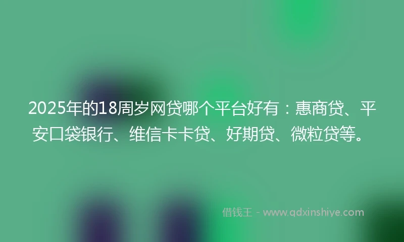 2025年的18周岁网贷哪个平台好有：惠商贷、平安口袋银行、维信卡卡贷、好期贷、微粒贷等。