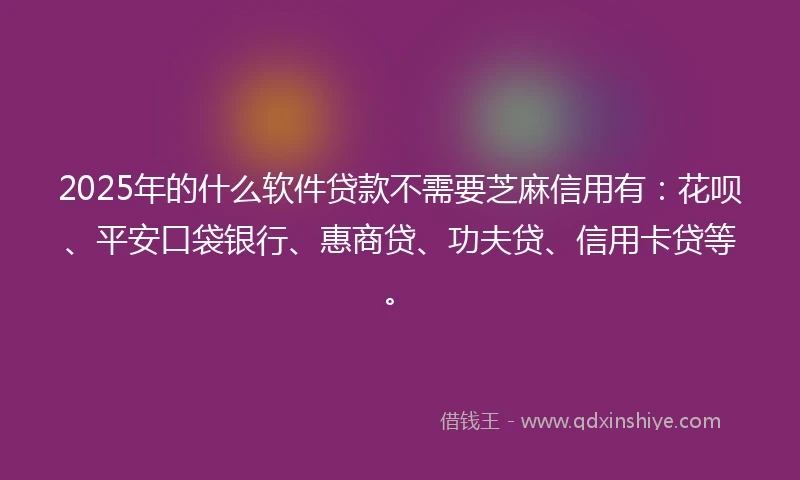 2025年的什么软件贷款不需要芝麻信用有：花呗、平安口袋银行、惠商贷、功夫贷、信用卡贷等。