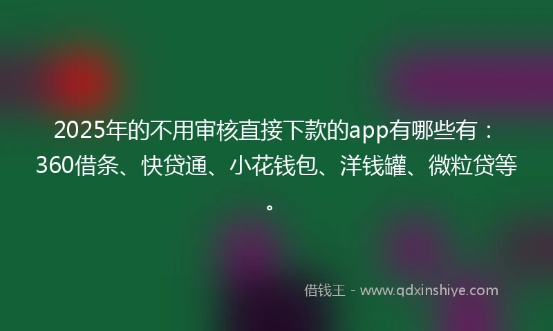 2025年的不用审核直接下款的app有哪些有：360借条、快贷通、小花钱包、洋钱罐、微粒贷等。