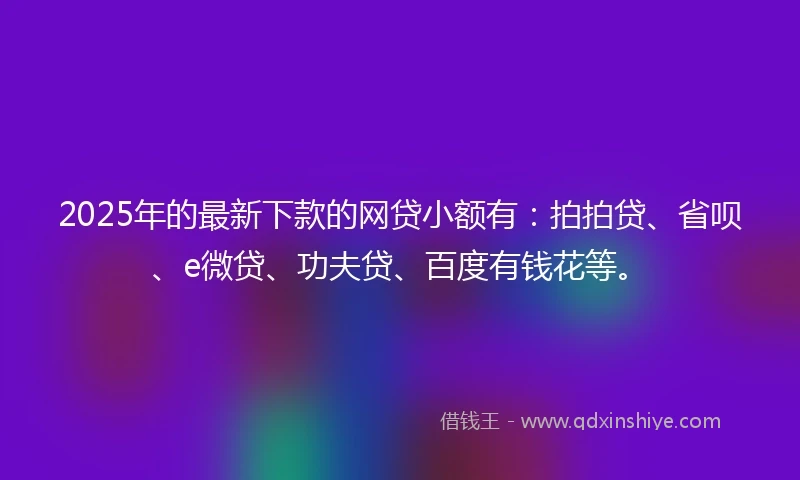 2025年的最新下款的网贷小额有：拍拍贷、省呗、e微贷、功夫贷、百度有钱花等。