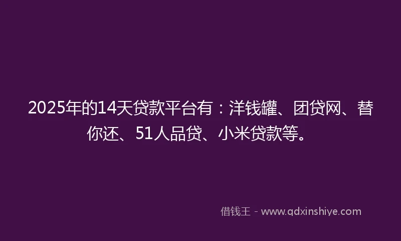 2025年的14天贷款平台有：洋钱罐、团贷网、替你还、51人品贷、小米贷款等。