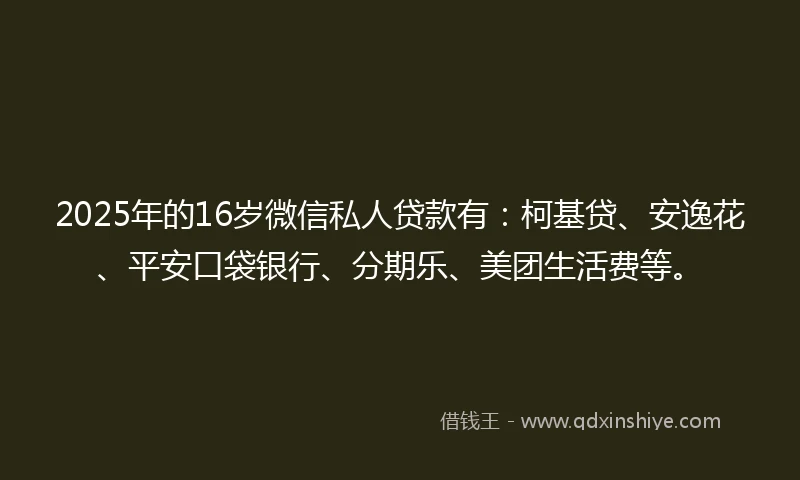 2025年的16岁微信私人贷款有：柯基贷、安逸花、平安口袋银行、分期乐、美团生活费等。