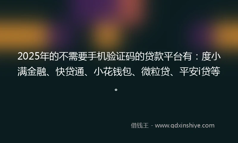 2025年的不需要手机验证码的贷款平台有：度小满金融、快贷通、小花钱包、微粒贷、平安i贷等。