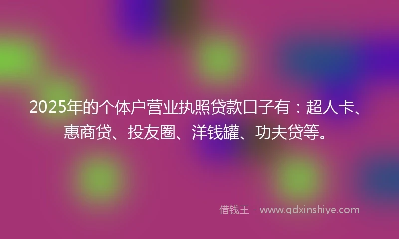 2025年的个体户营业执照贷款口子有：超人卡、惠商贷、投友圈、洋钱罐、功夫贷等。