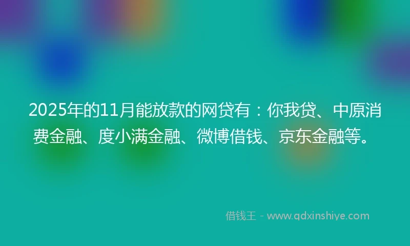 2025年的11月能放款的网贷有：你我贷、中原消费金融、度小满金融、微博借钱、京东金融等。