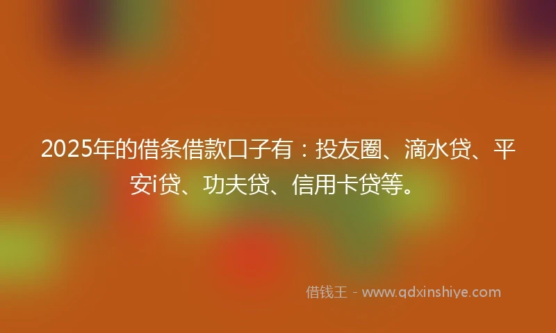 2025年的借条借款口子有：投友圈、滴水贷、平安i贷、功夫贷、信用卡贷等。