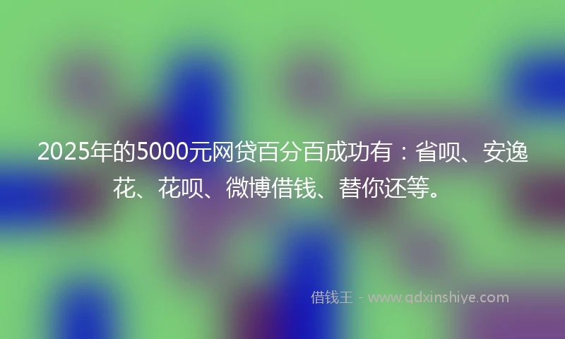 2025年的5000元网贷百分百成功有：省呗、安逸花、花呗、微博借钱、替你还等。