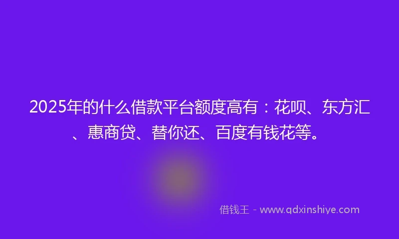 2025年的什么借款平台额度高有：花呗、东方汇、惠商贷、替你还、百度有钱花等。