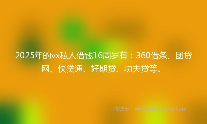 2025年的vx私人借钱16周岁有：360借条、团贷网、快贷通、好期贷、功夫贷等。