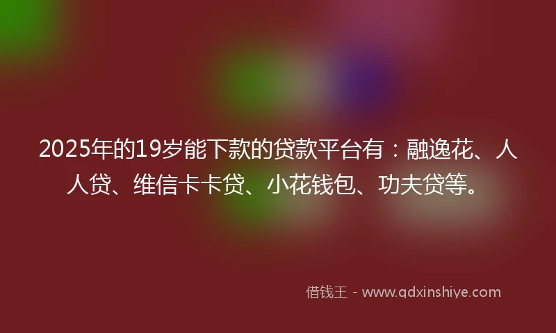 2025年的19岁能下款的贷款平台有：融逸花、人人贷、维信卡卡贷、小花钱包、功夫贷等。