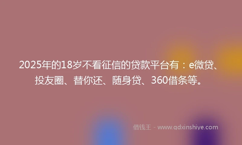 2025年的18岁不看征信的贷款平台有：e微贷、投友圈、替你还、随身贷、360借条等。