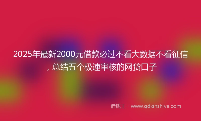 2025年最新2000元借款必过不看大数据不看征信，总结五个极速审核的网贷口子