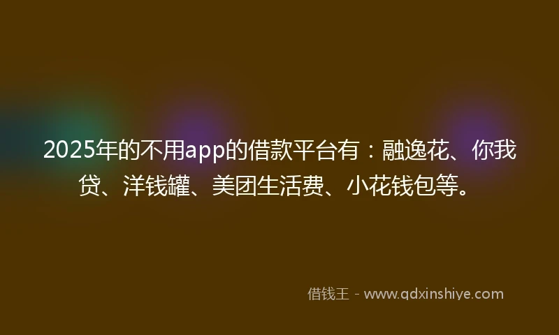 2025年的不用app的借款平台有：融逸花、你我贷、洋钱罐、美团生活费、小花钱包等。