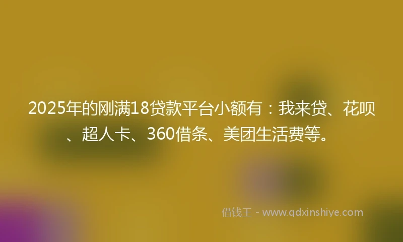 2025年的刚满18贷款平台小额有：我来贷、花呗、超人卡、360借条、美团生活费等。