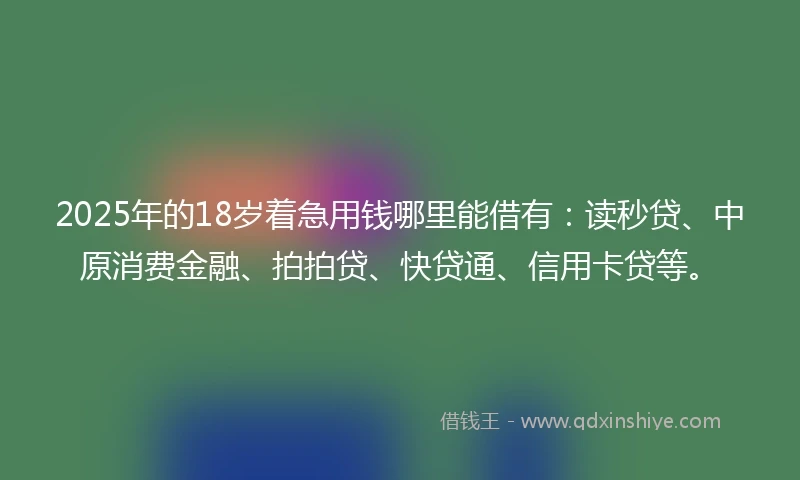 2025年的18岁着急用钱哪里能借有：读秒贷、中原消费金融、拍拍贷、快贷通、信用卡贷等。