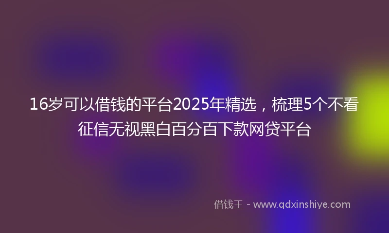 16岁可以借钱的平台2025年精选，梳理5个不看征信无视黑白百分百下款网贷平台