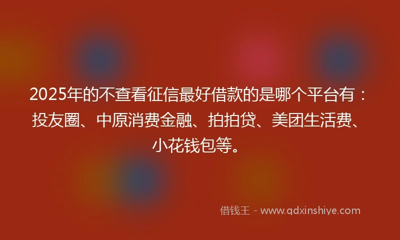 2025年的不查看征信最好借款的是哪个平台有：投友圈、中原消费金融、拍拍贷、美团生活费、小花钱包等。