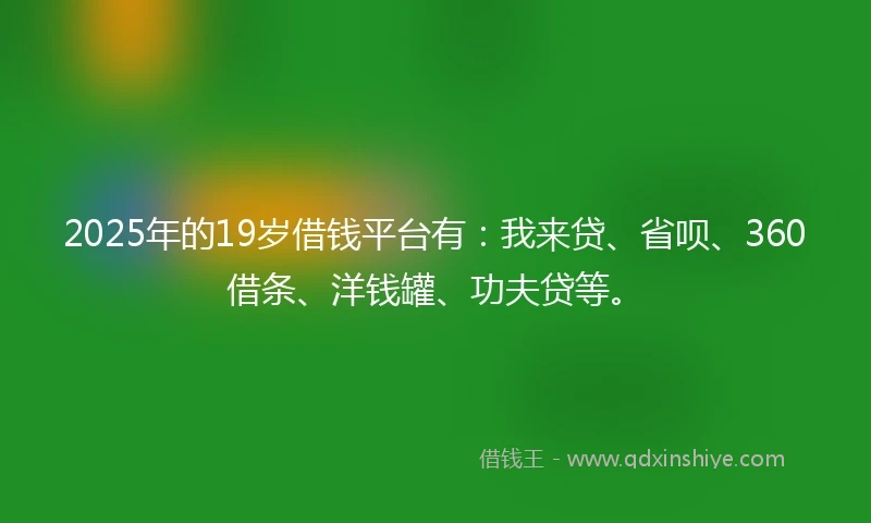 2025年的19岁借钱平台有：我来贷、省呗、360借条、洋钱罐、功夫贷等。