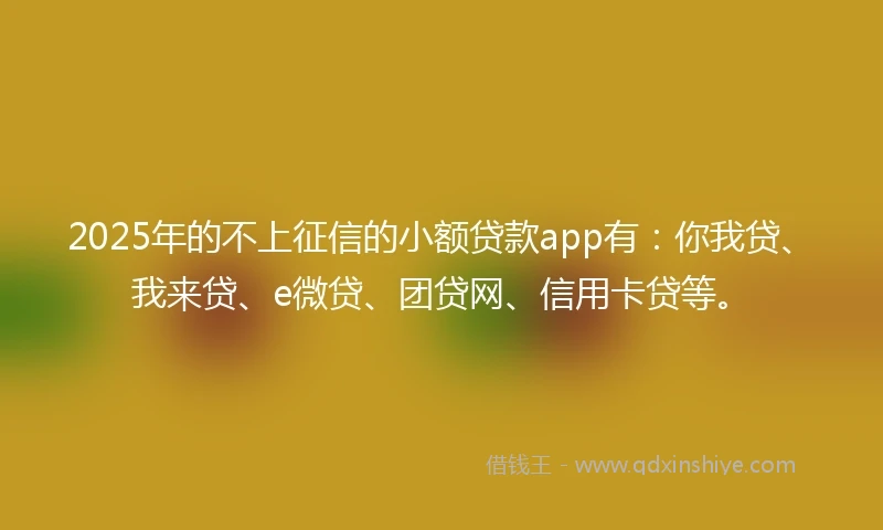 2025年的不上征信的小额贷款app有：你我贷、我来贷、e微贷、团贷网、信用卡贷等。