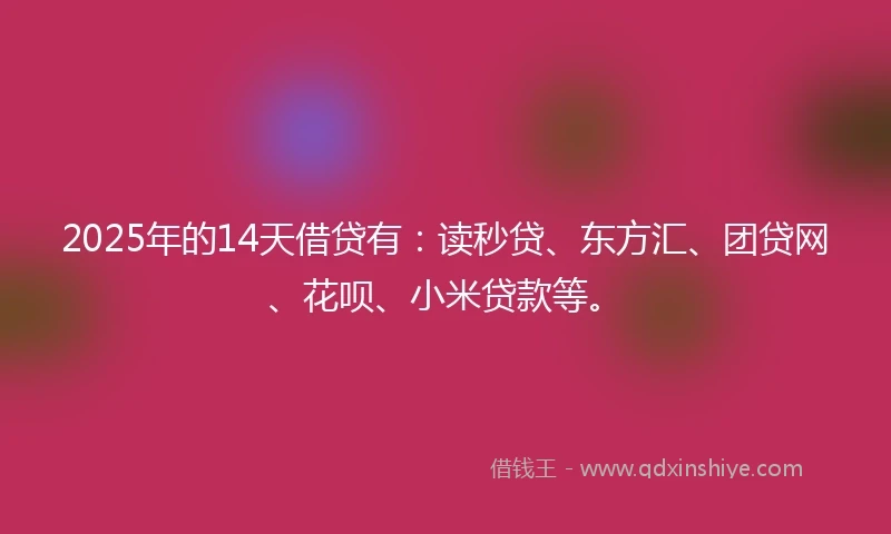 2025年的14天借贷有：读秒贷、东方汇、团贷网、花呗、小米贷款等。