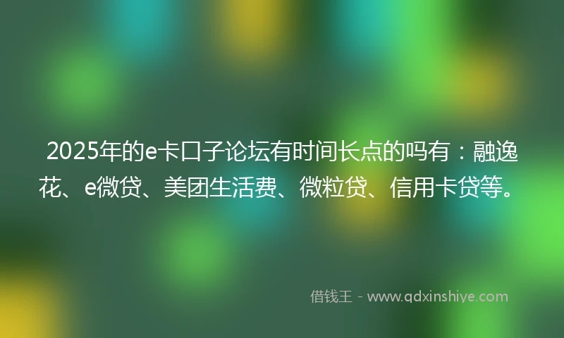 2025年的e卡口子论坛有时间长点的吗有：融逸花、e微贷、美团生活费、微粒贷、信用卡贷等。