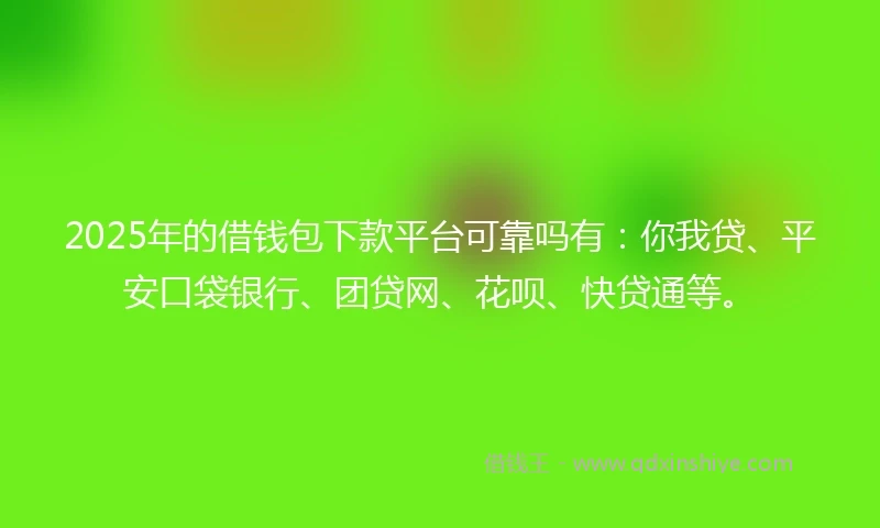 2025年的借钱包下款平台可靠吗有：你我贷、平安口袋银行、团贷网、花呗、快贷通等。