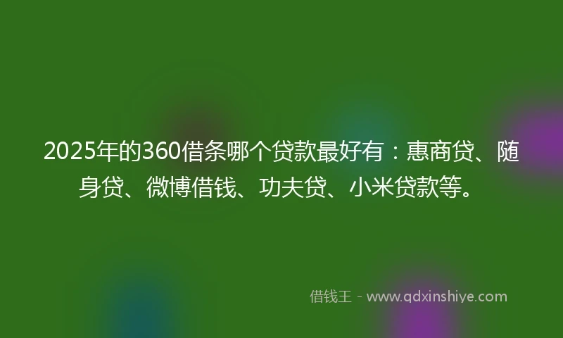2025年的360借条哪个贷款最好有：惠商贷、随身贷、微博借钱、功夫贷、小米贷款等。