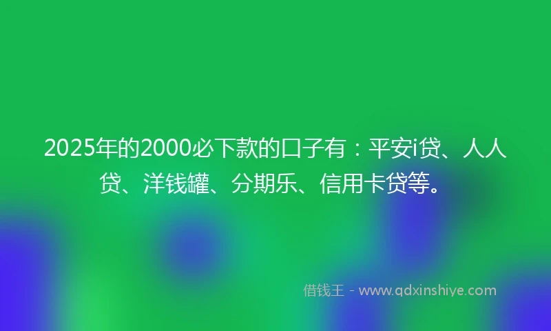 2025年的2000必下款的口子有：平安i贷、人人贷、洋钱罐、分期乐、信用卡贷等。