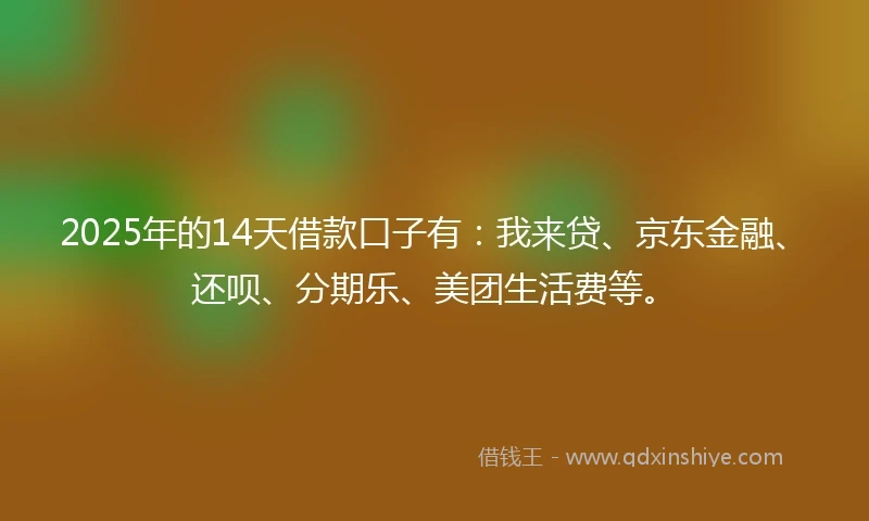 2025年的14天借款口子有：我来贷、京东金融、还呗、分期乐、美团生活费等。