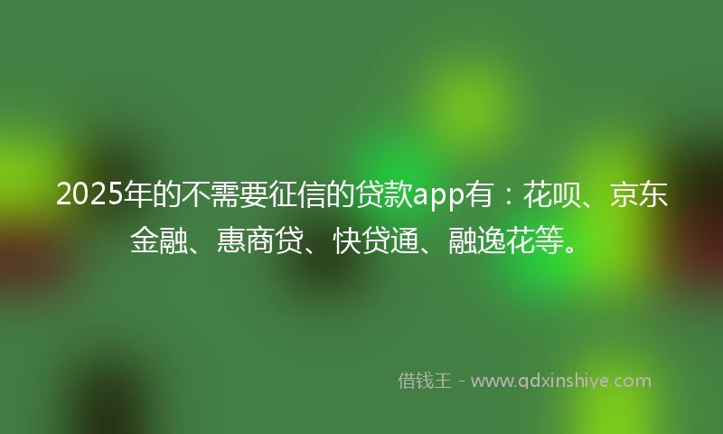 2025年的不需要征信的贷款app有：花呗、京东金融、惠商贷、快贷通、融逸花等。