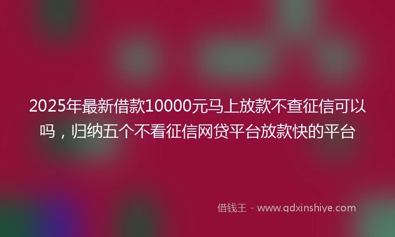 2025年最新借款10000元马上放款不查征信可以吗，归纳五个不看征信网贷平台放款快的平台