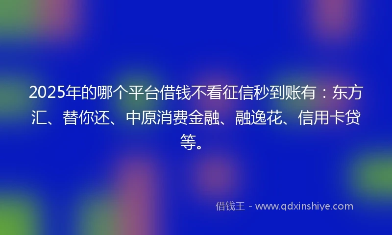 2025年的哪个平台借钱不看征信秒到账有：东方汇、替你还、中原消费金融、融逸花、信用卡贷等。