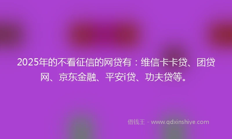 2025年的不看征信的网贷有：维信卡卡贷、团贷网、京东金融、平安i贷、功夫贷等。