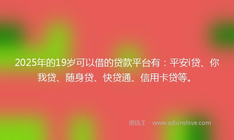 2025年的19岁可以借的贷款平台有：平安i贷、你我贷、随身贷、快贷通、信用卡贷等。