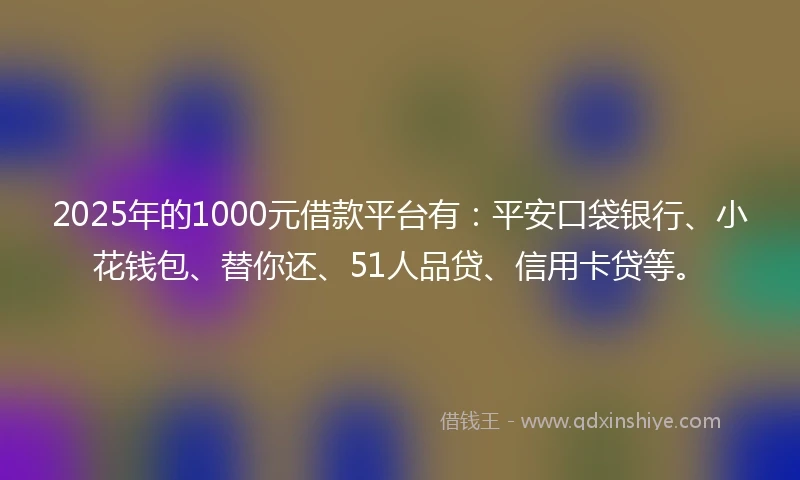 2025年的1000元借款平台有：平安口袋银行、小花钱包、替你还、51人品贷、信用卡贷等。