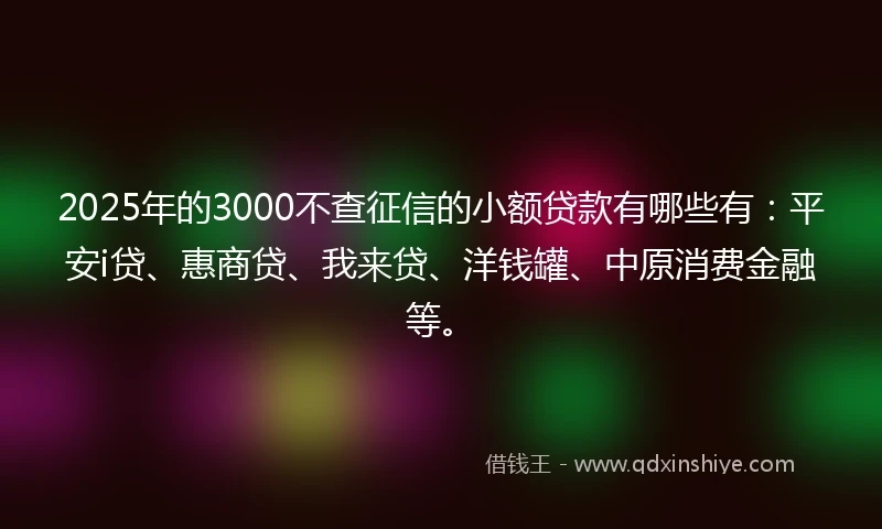 2025年的3000不查征信的小额贷款有哪些有：平安i贷、惠商贷、我来贷、洋钱罐、中原消费金融等。