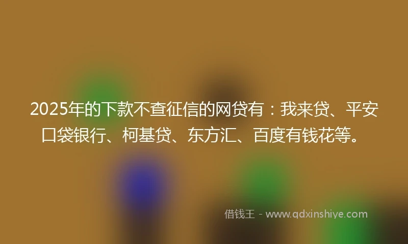 2025年的下款不查征信的网贷有：我来贷、平安口袋银行、柯基贷、东方汇、百度有钱花等。