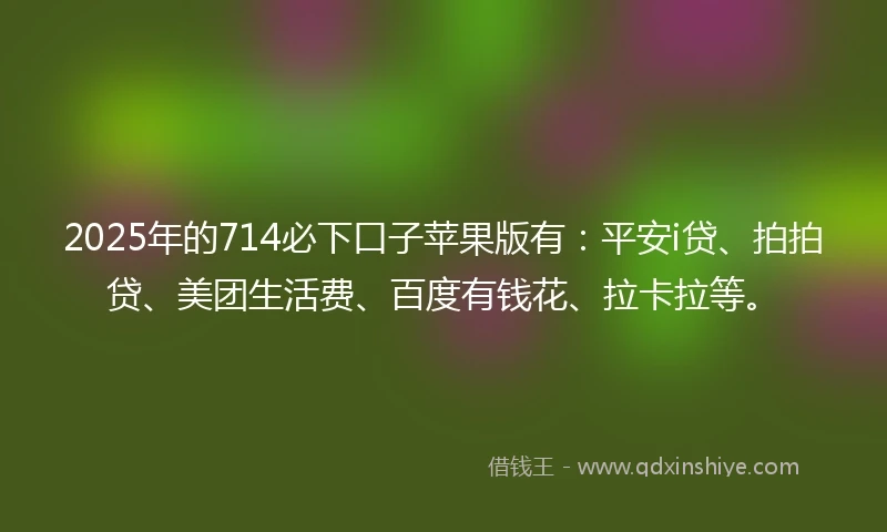 2025年的714必下口子苹果版有：平安i贷、拍拍贷、美团生活费、百度有钱花、拉卡拉等。